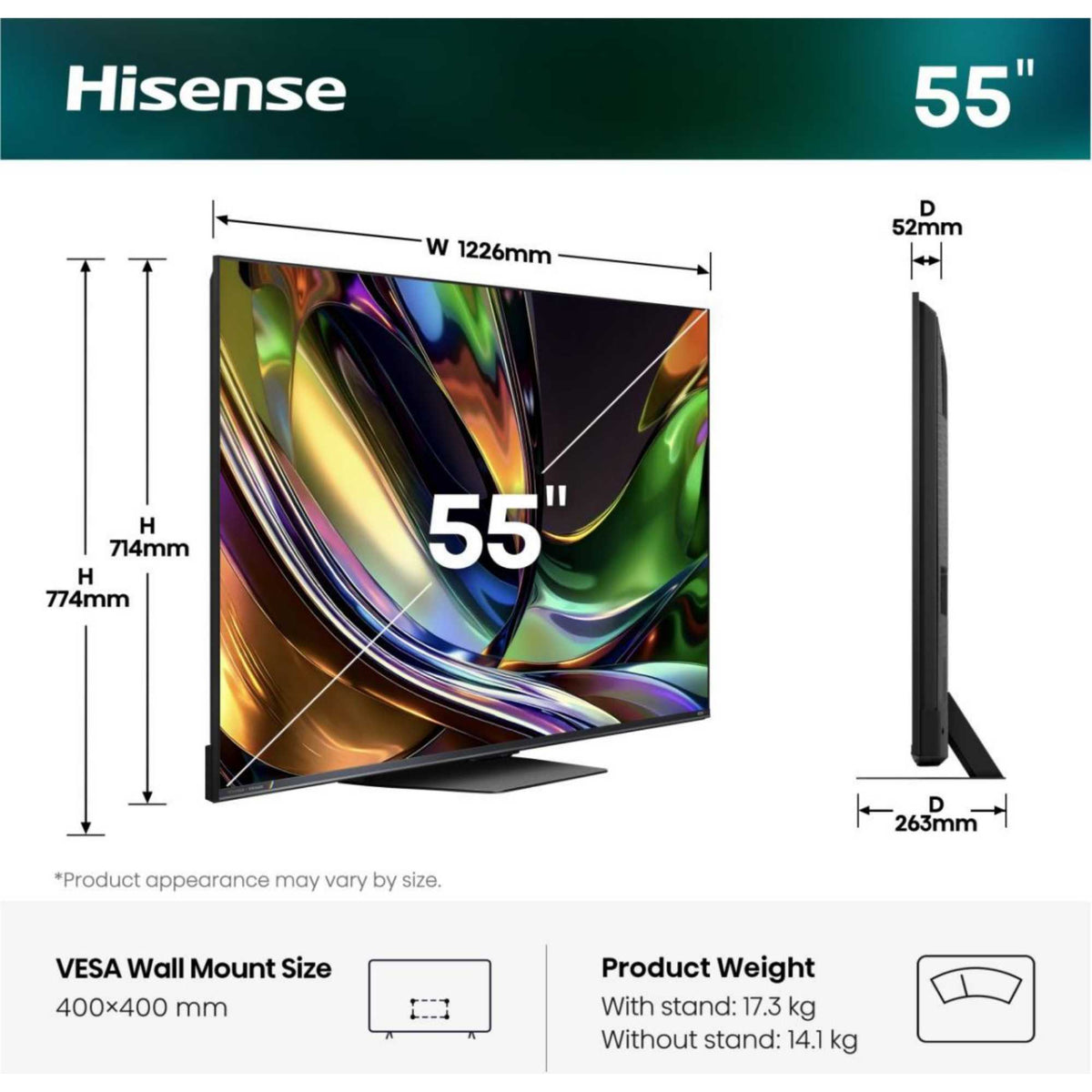 Hisense UR8S 55" 4K RGB Mini LED Smart TV -55UR8STUK