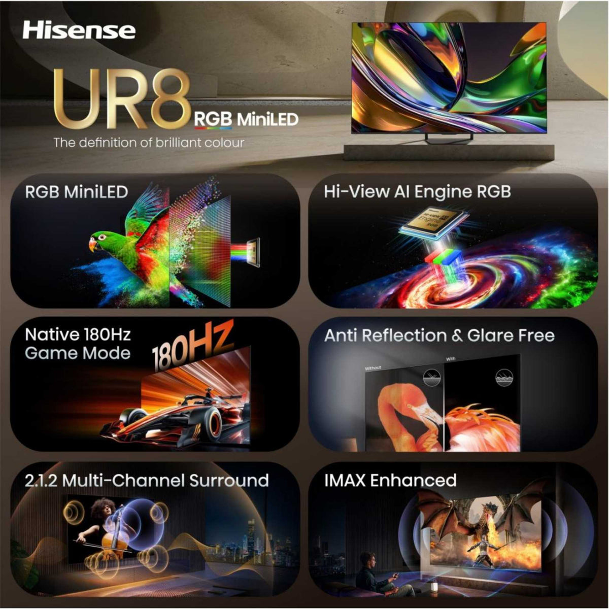 Hisense UR8S 55" 4K RGB Mini LED Smart TV -55UR8STUK