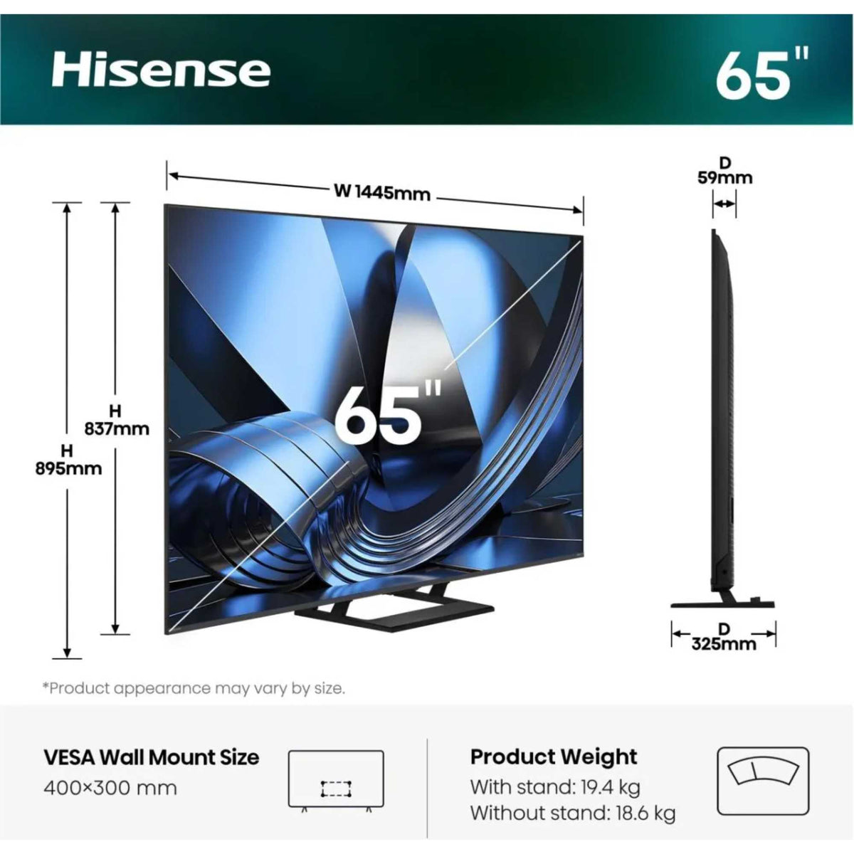 Hisense U7S 65" 4K Ultra HD ULED MiniLED Smart TV - 65U7STUK
