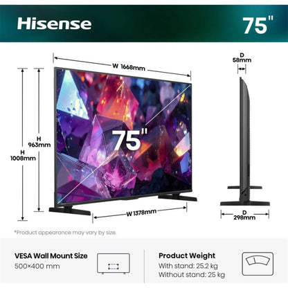Hisense E7STUK-PRO 75" 4K Ultra HD Hi-QLED Freely Smart TV - 75E7STUK-PRO