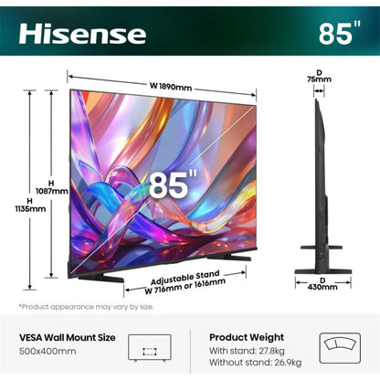 Hisense E7STUK-PRO 85" 4K Ultra HD Hi-QLED Freely Smart TV - 85E7STUK-PRO