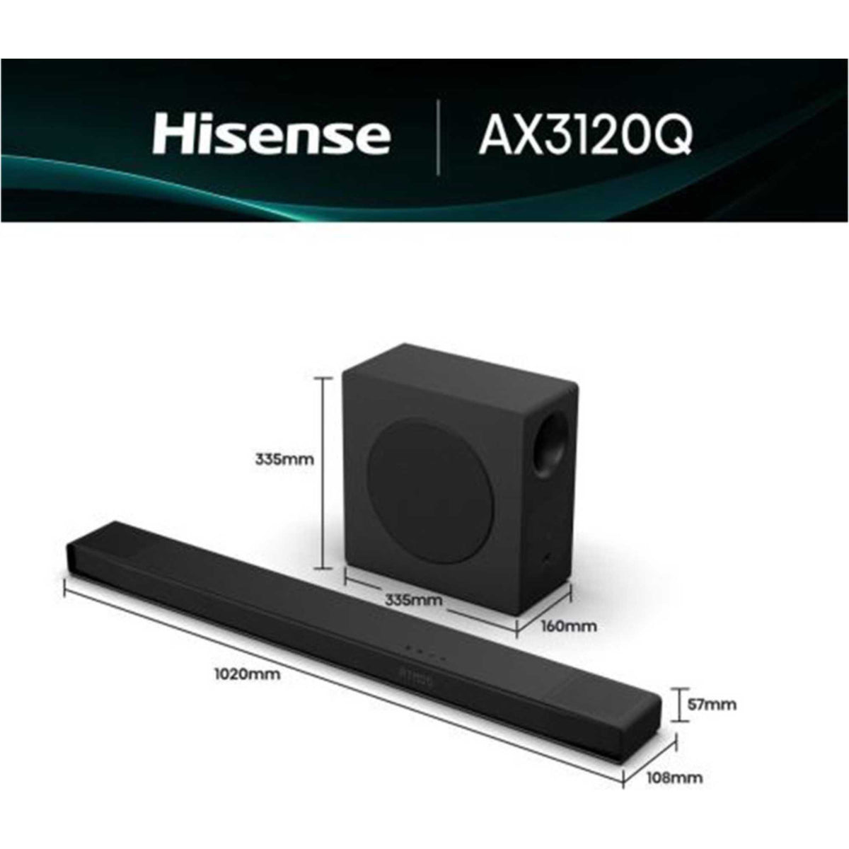 Hisense AX3120Q AX Series 3.1.2 Channel Soundbar with Wireless Subwoofer