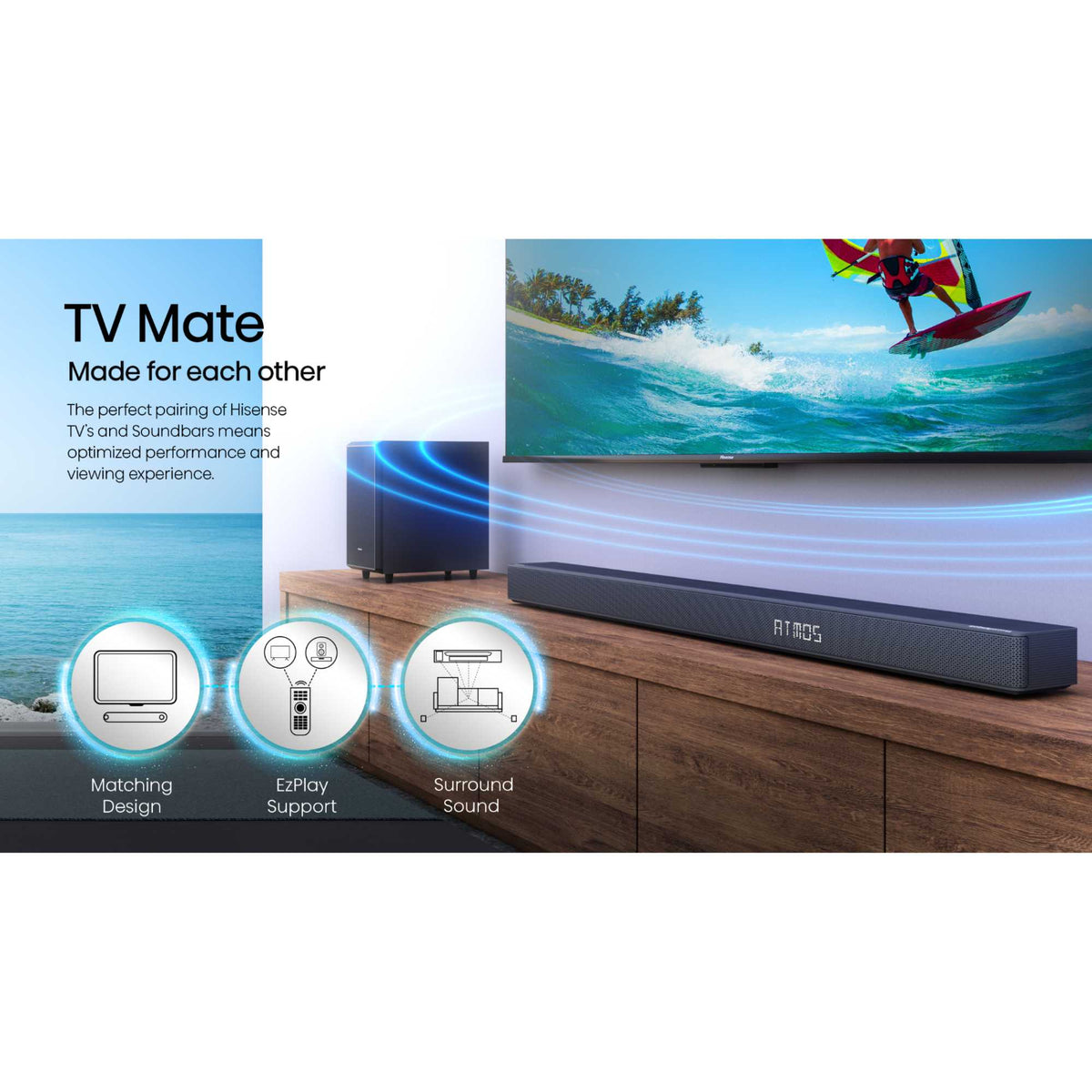 Hisense AX5125H 5.1.2 Channel Cinematic Soundbar with Wireless Subwoofer