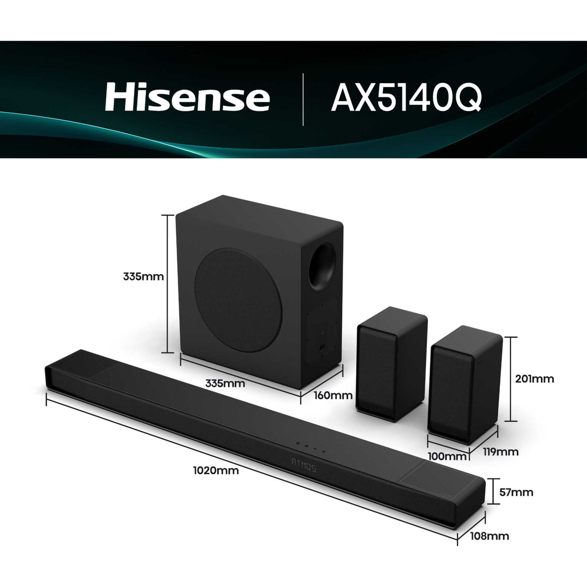 Hisense AX5140Q AX Series 5.1.4 Channel Soundbar with Rear Speakers & Subwoofer