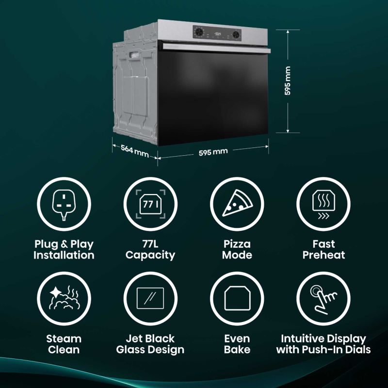 Hisense BI622AXPGUK Hi2 77L Built-in Electric Steam Oven - Black