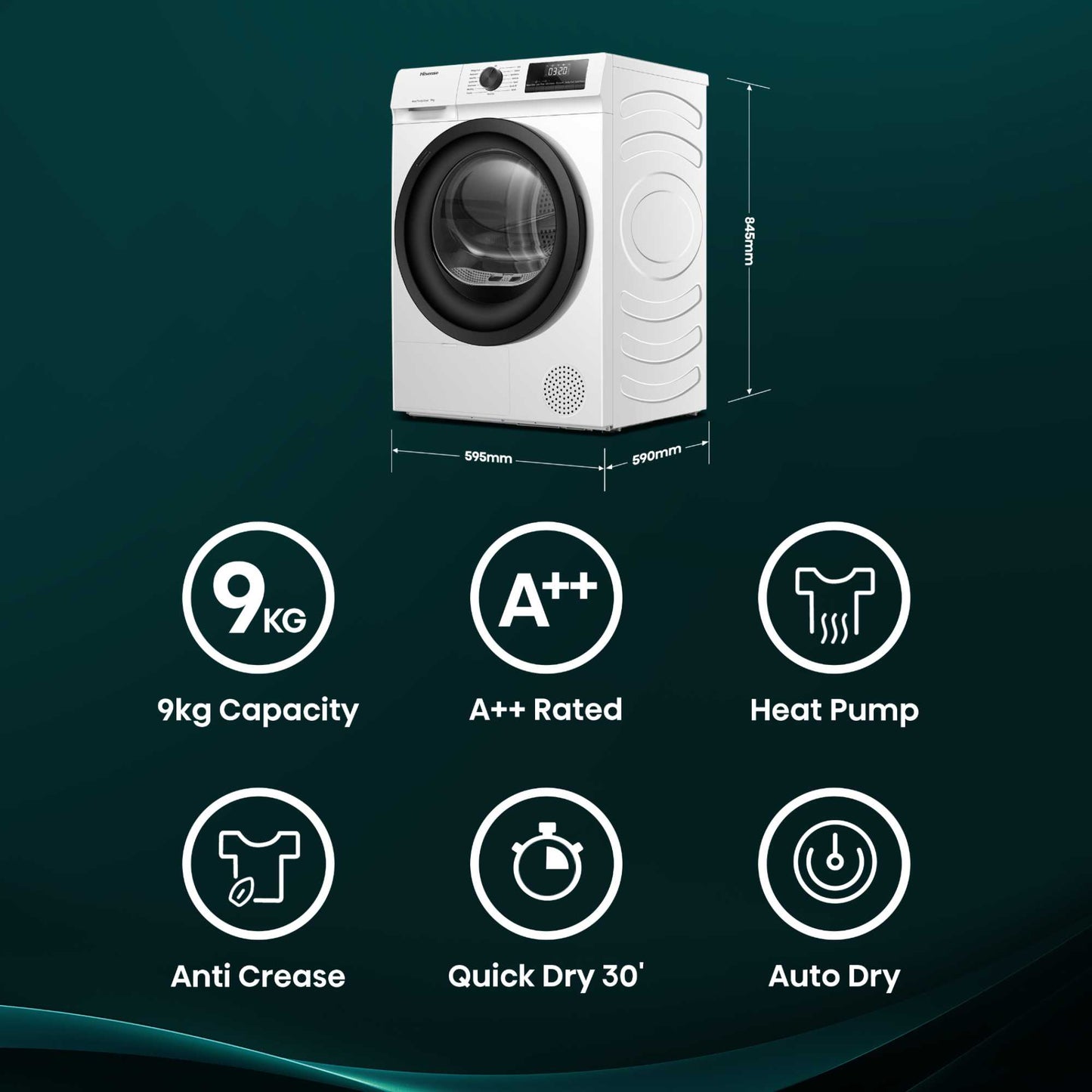 Hisense 9kg Heat Pump Tumble Dryer - DH1Q902BW2