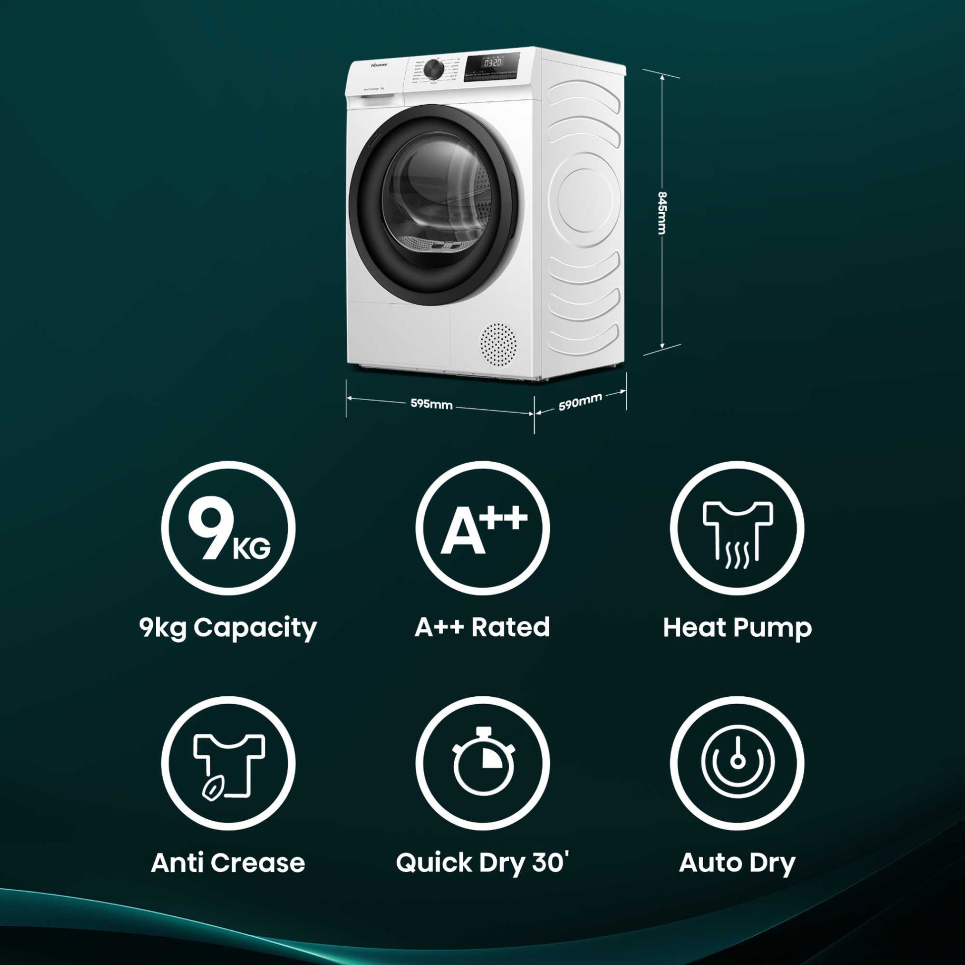 Hisense 9kg Heat Pump Tumble Dryer - DH1Q902BW2
