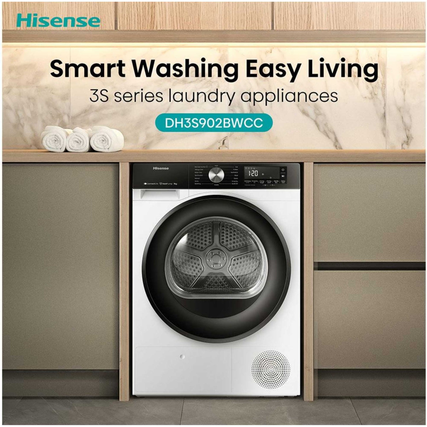 Hisense 3S 9kg Heat Pump Tumble Dryer - DH3S902BWCC