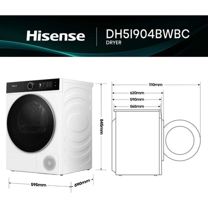Hisense 9kg Heat Pump Tumble Dryer - DH5I904BWBC