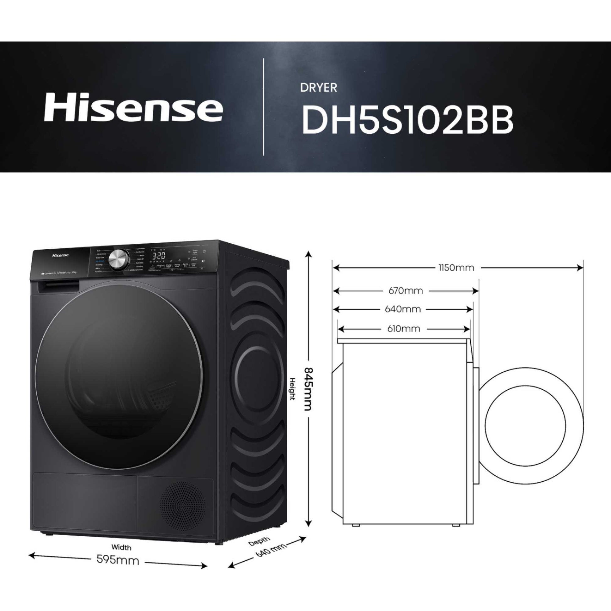 Hisense 5S 10kg Heat Pump Tumble Dryer - DH5S102BB