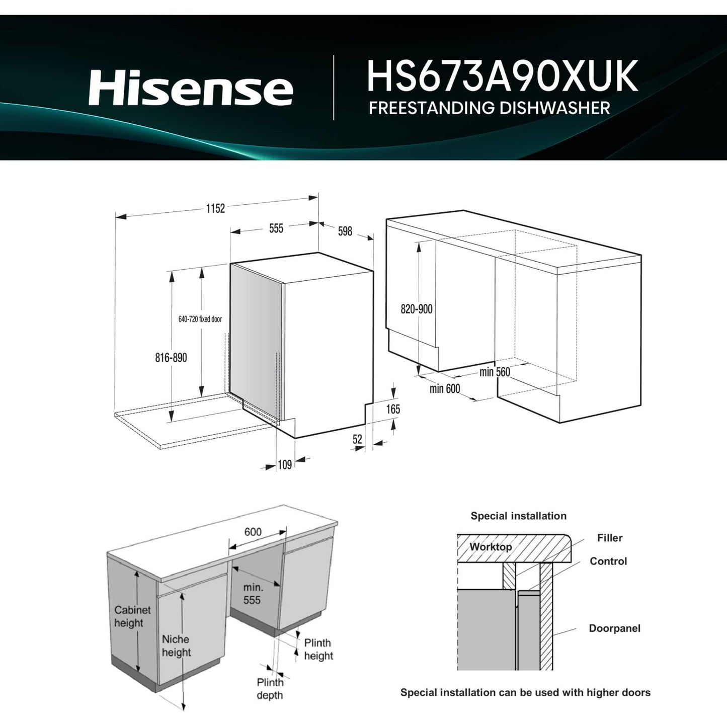 Hisense Hi6 Freestanding Full-Sized Dishwasher - HS673A90XUK