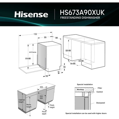 Hisense Hi6 Freestanding Full-Sized Dishwasher - HS673A90XUK