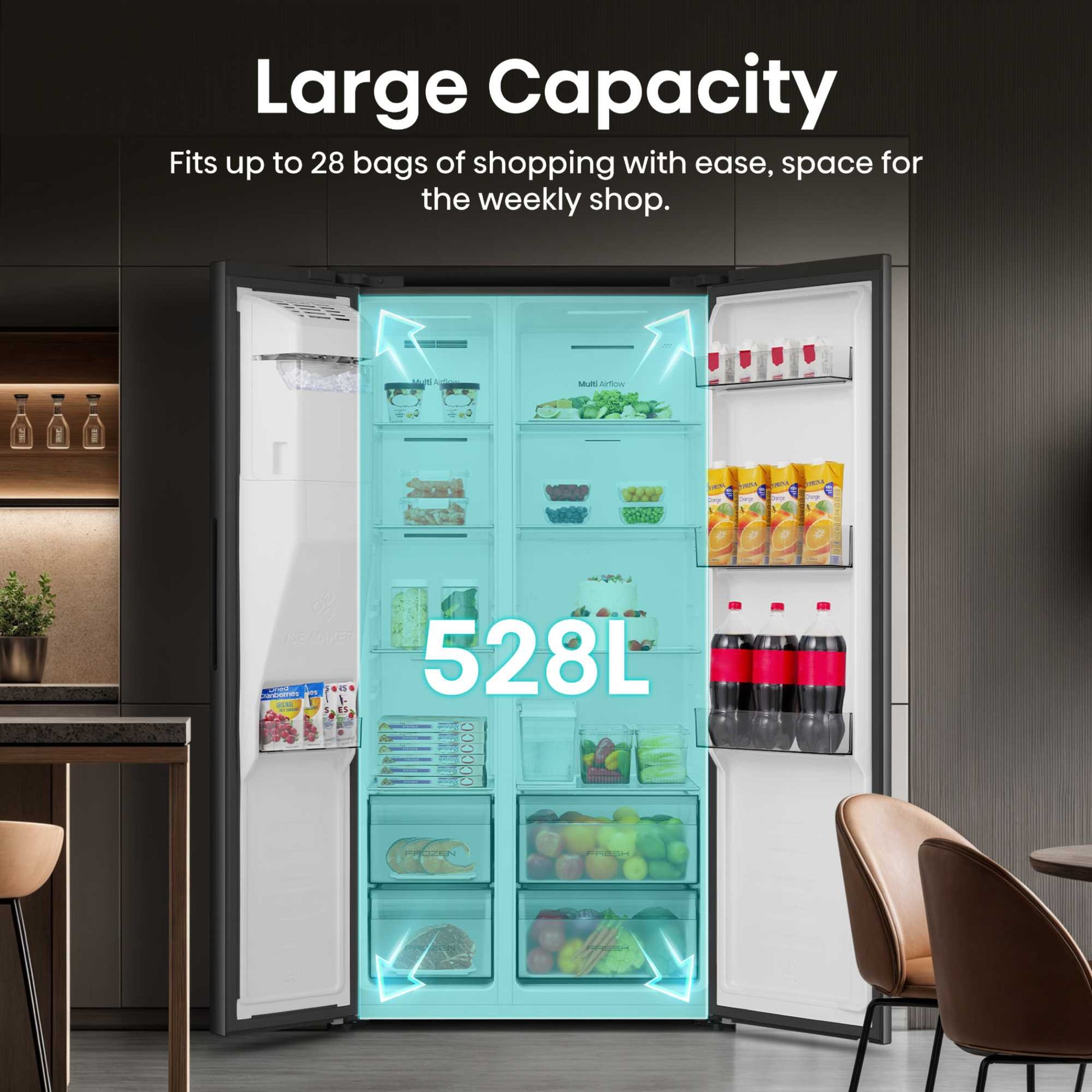 Hisense PureFlat American Style Fridge Freezer 60/40 Total No Frost - Black - RS5P528STBE