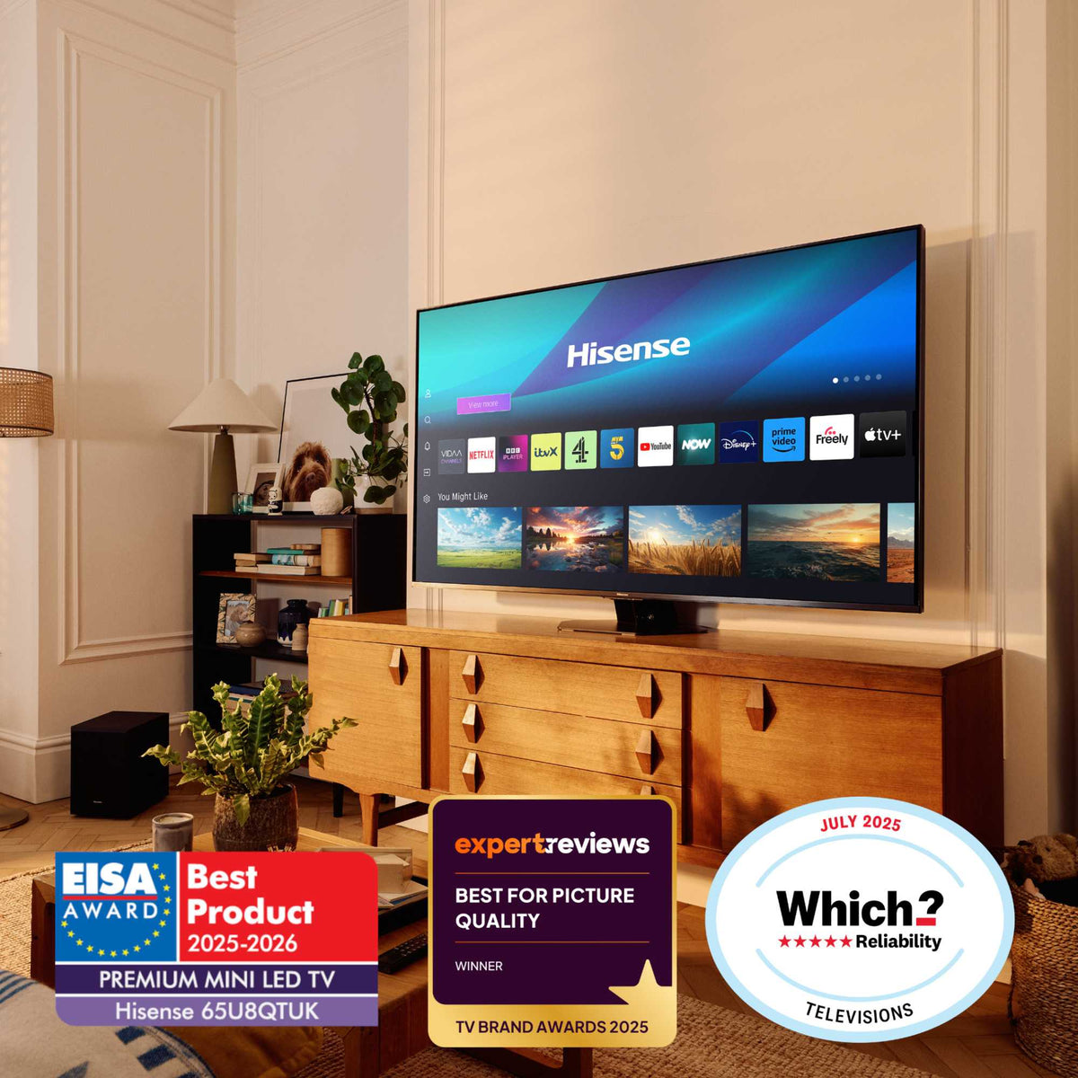 Hisense U8QTUK 75" 165Hz MiniLED Smart AI TV with Freely - 75U8QTUK