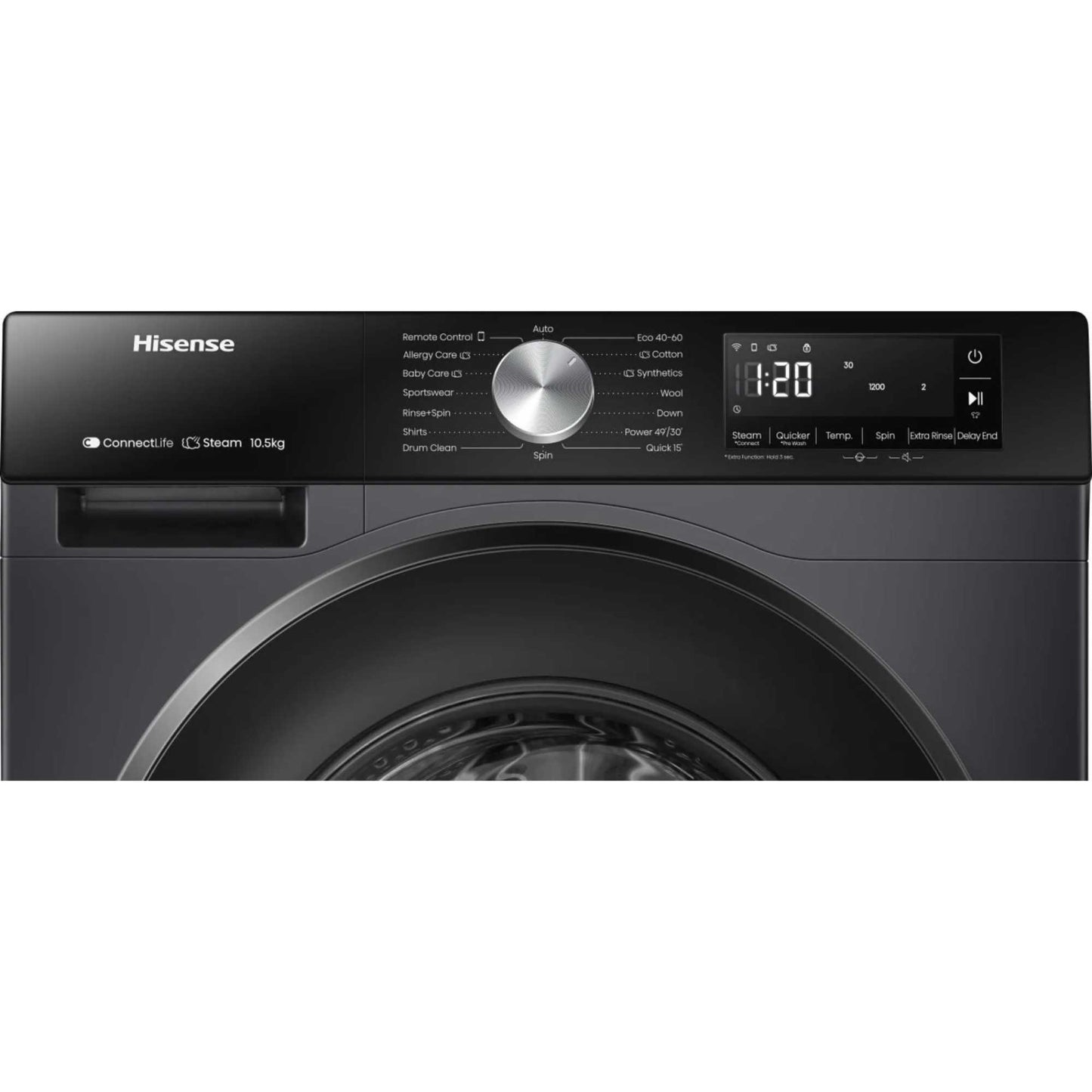 Hisense WF3S1043BB3 10.5kg 1400 Spin Steam Washing Machine - Black