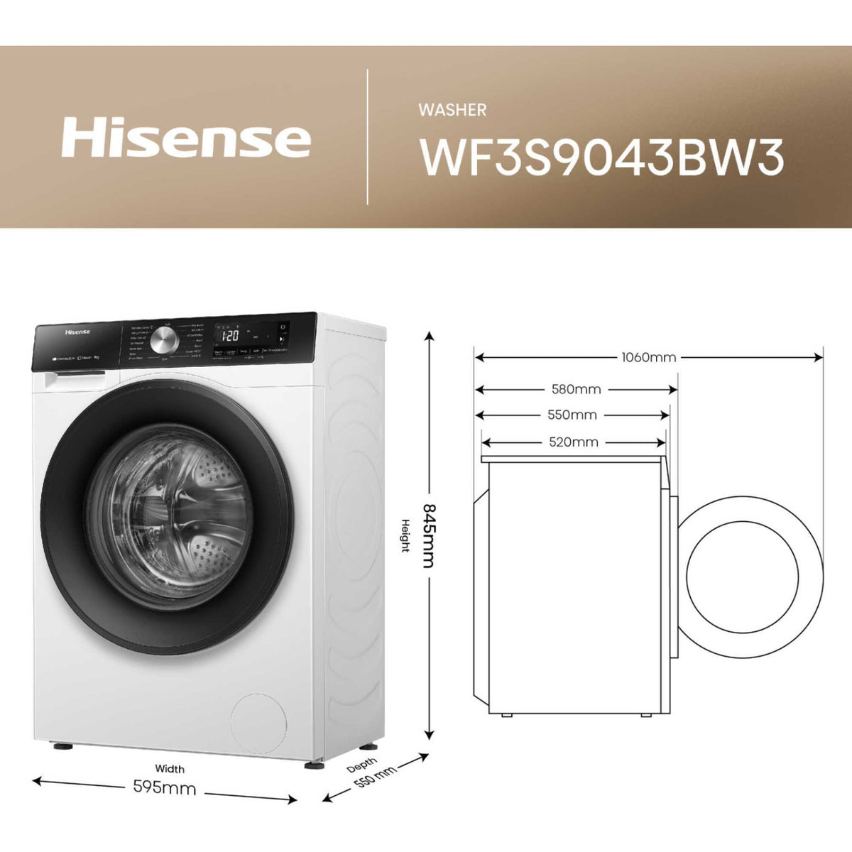 Hisense 3S Series 9kg 1400rpm Washing Machine - WF3S9043BW3