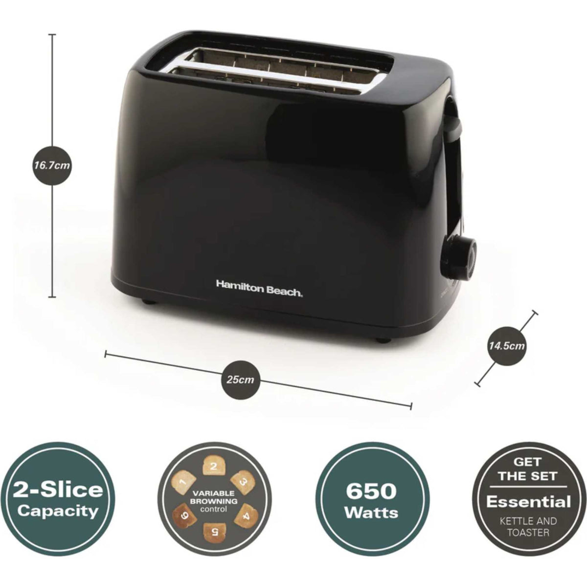 Hamilton Beach HB1116B Essential 2 Slice Toaster - Black