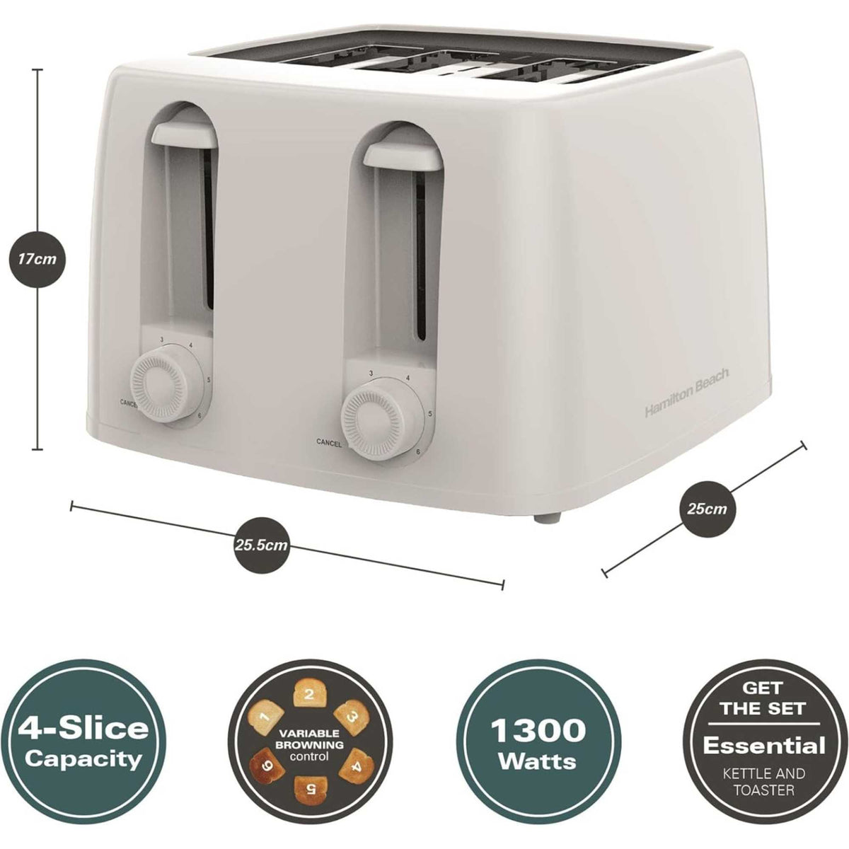 Hamilton Beach HB4T5032W 1300W Essential Toaster 4 Slice - White