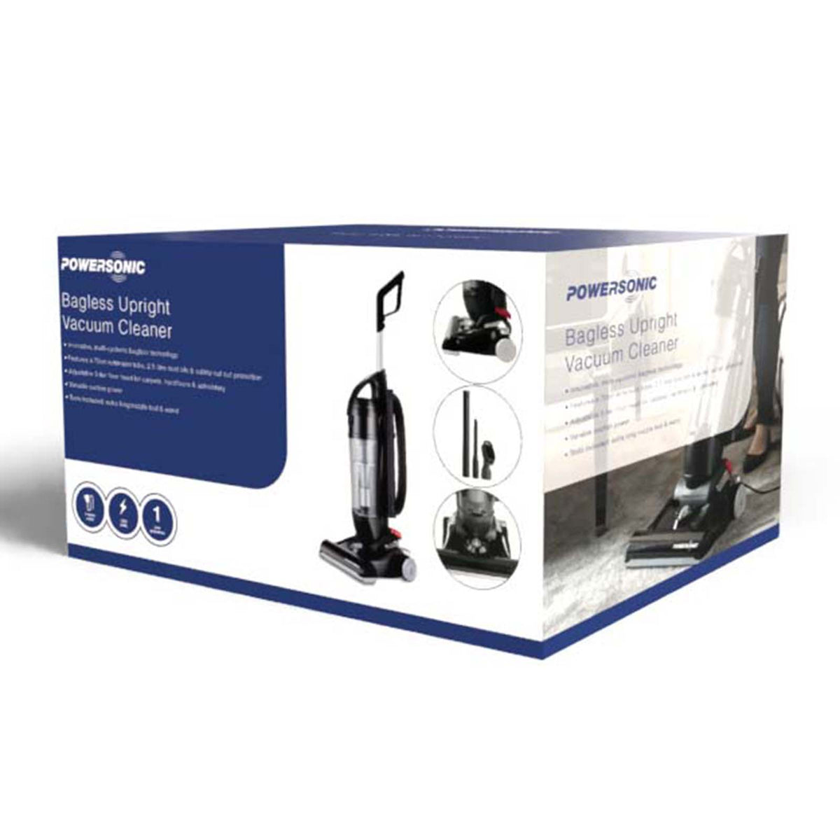 Powersonic Bagless Upright Vacuum Cleaner - Black - 800W