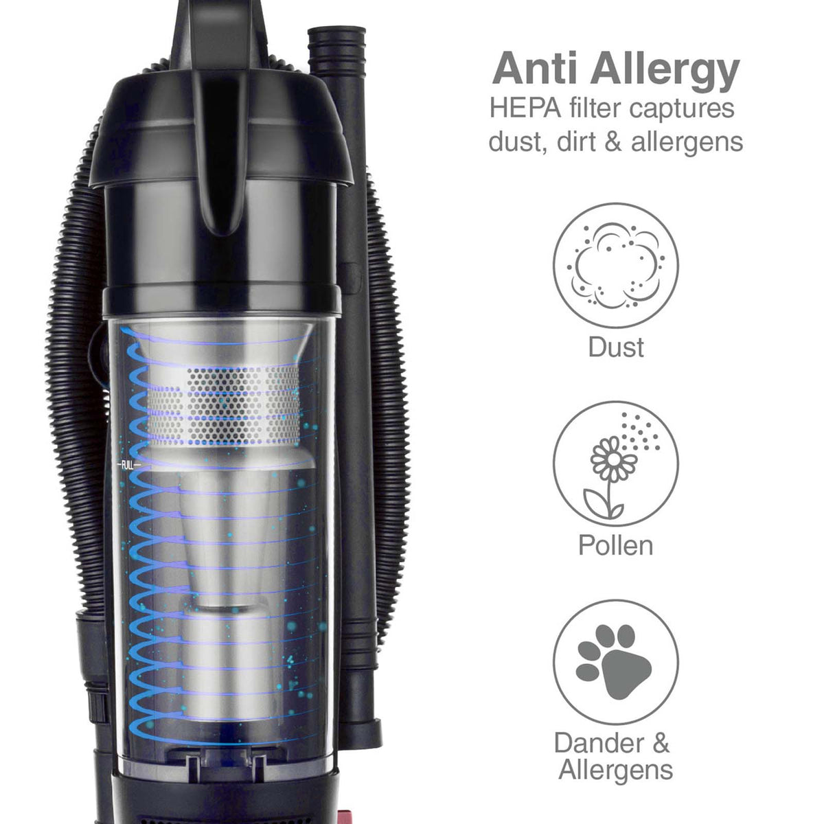 Powersonic Bagless Upright Vacuum Cleaner - Black - 800W