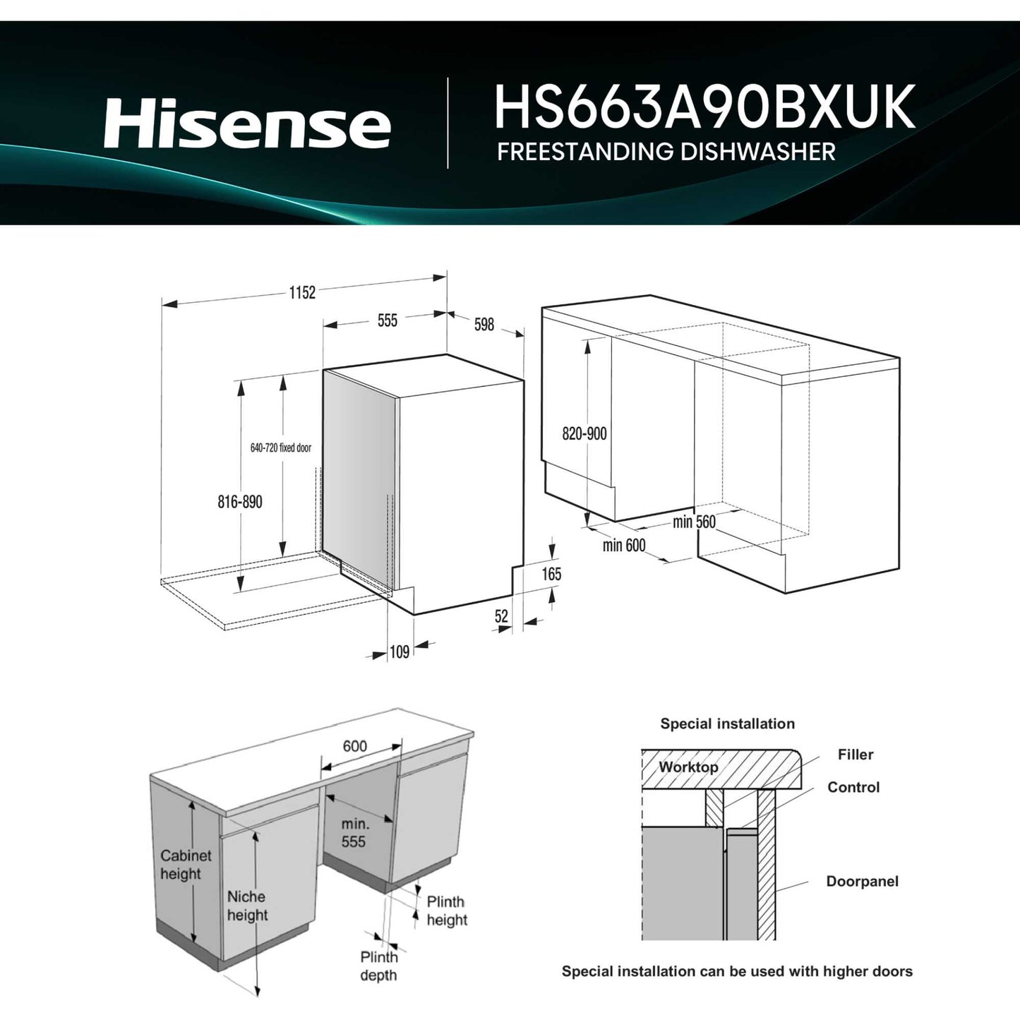 Hisense Hi6 Full-Sized Freestanding Dishwasher - HS663A90BXUK