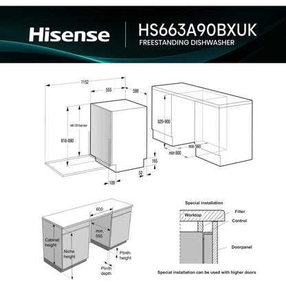 Hisense Hi6 Full-Sized Freestanding Dishwasher - HS663A90BXUK
