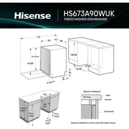 Hisense Hi6 Freestanding Full-Sized Dishwasher - HS673A90WUK