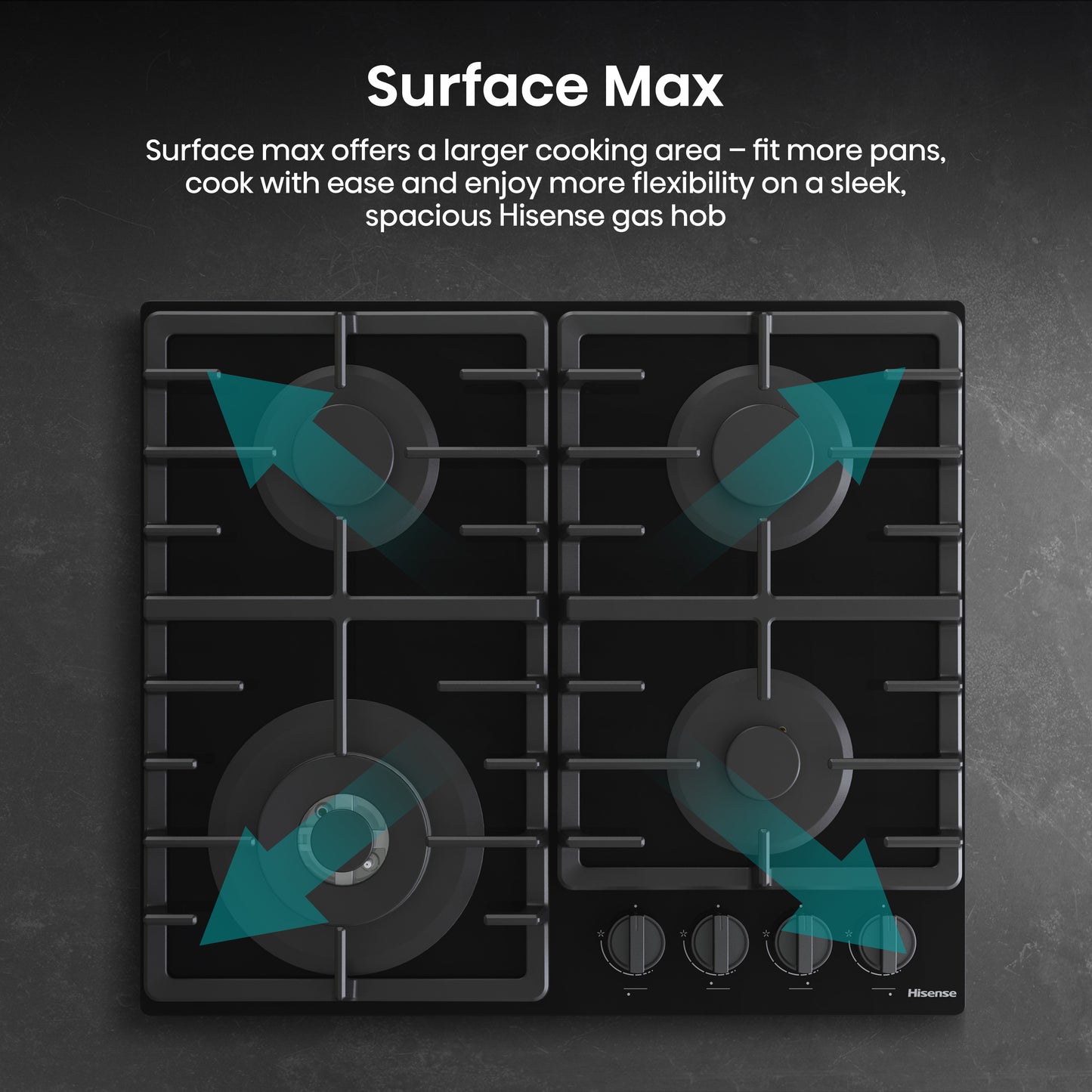 Hisense GG663BHF 60cm 4 Burner Gas Hob - Black