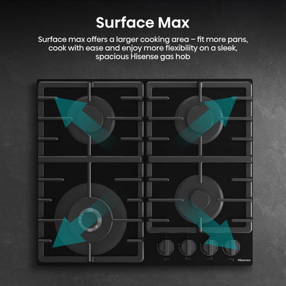 Hisense GG663BHF 60cm 4 Burner Gas Hob - Black