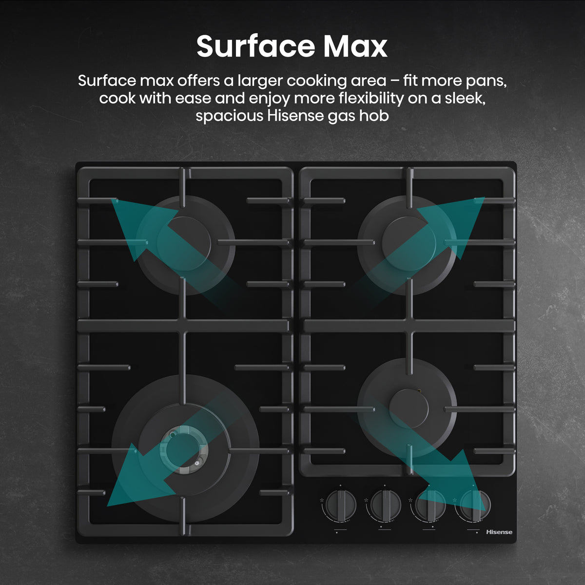Hisense GG663BHF 60cm 4 Burner Gas Hob - Black