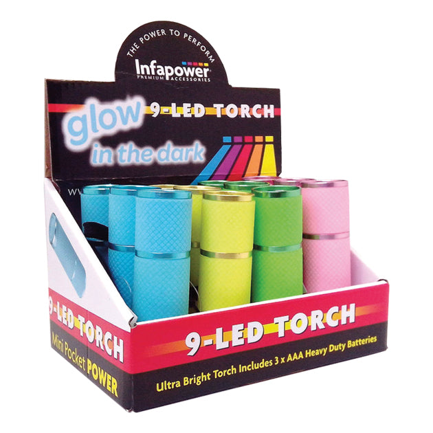 9 LED GLOW IN THE DARK TORCH PACK CDU OF 12