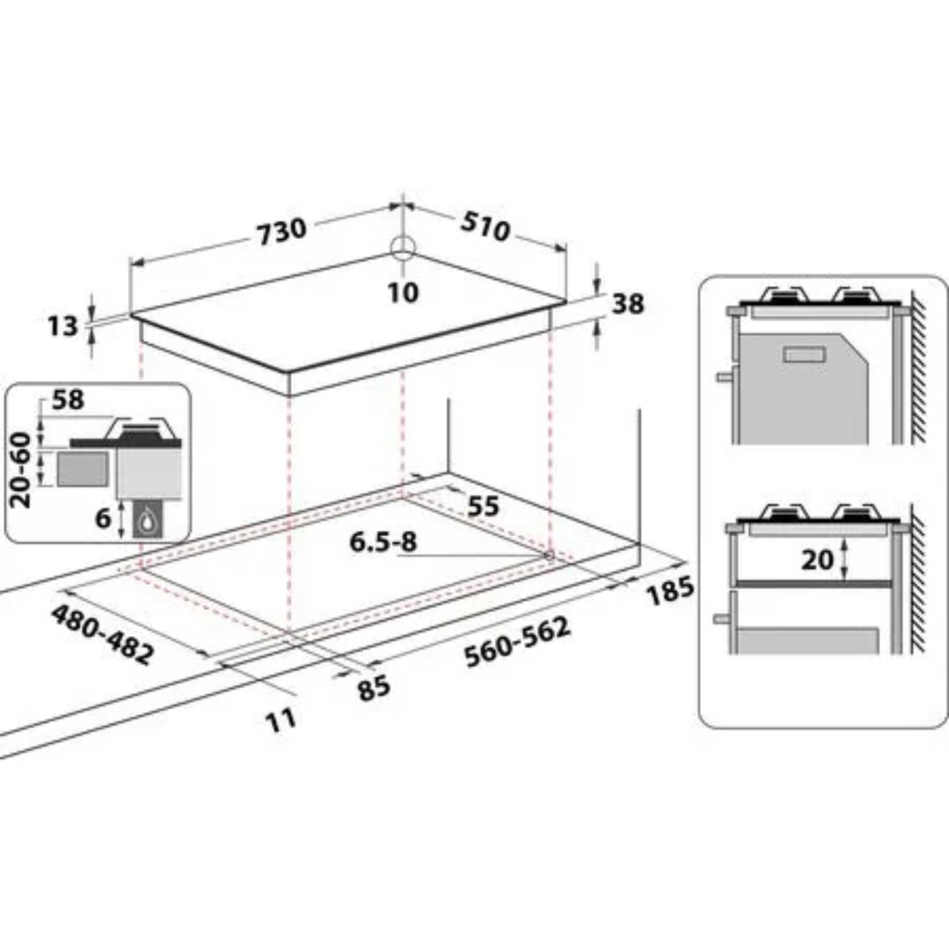 Indesit THP 751 W/IX/I 1 75cm Built-In 5 Burner Gas Hob