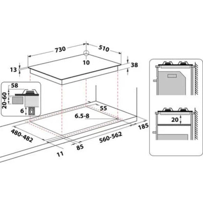 Indesit THP 751 W/IX/I 1 75cm Built-In 5 Burner Gas Hob