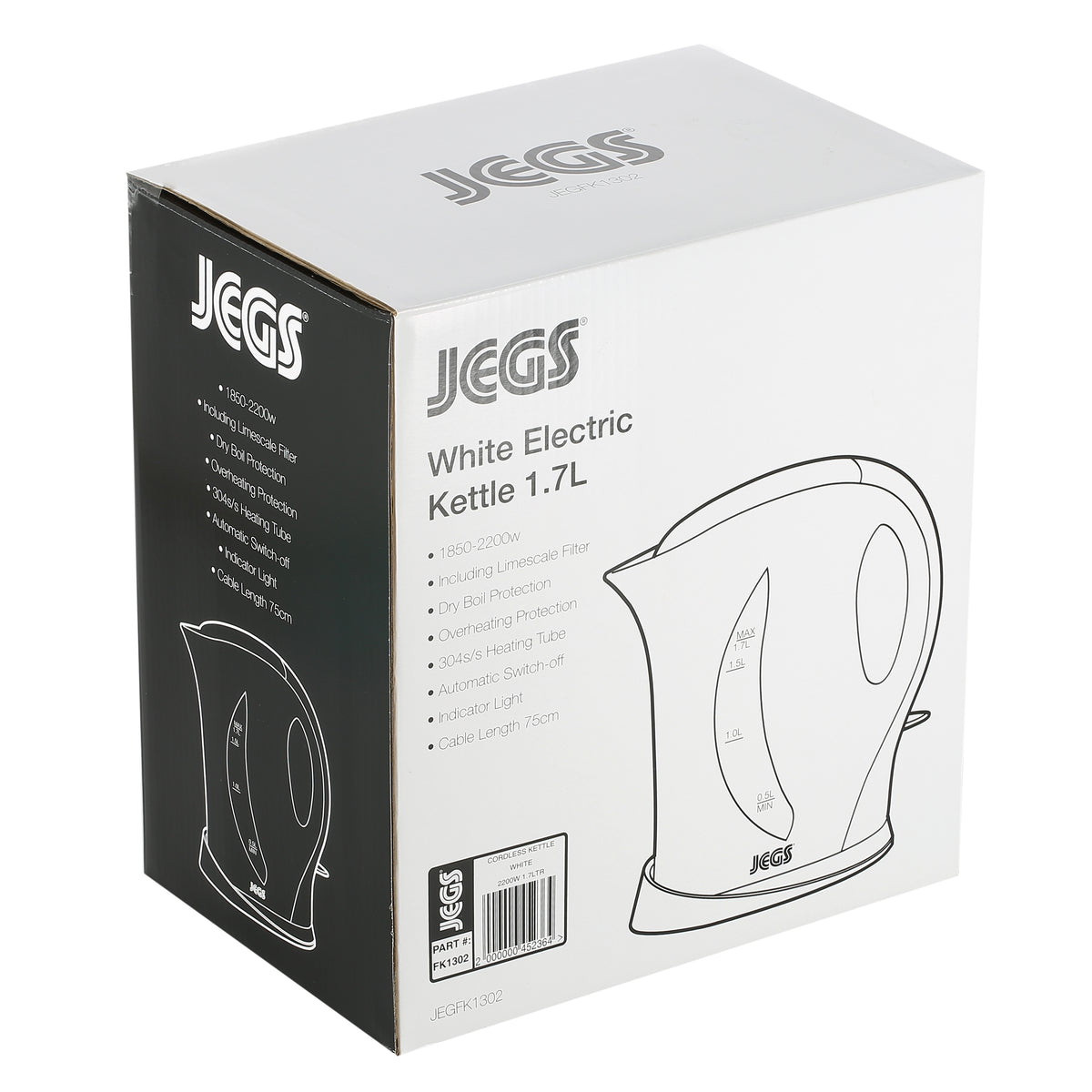 Jegs Cordless Kettle 2200W 1.7 LTR - White