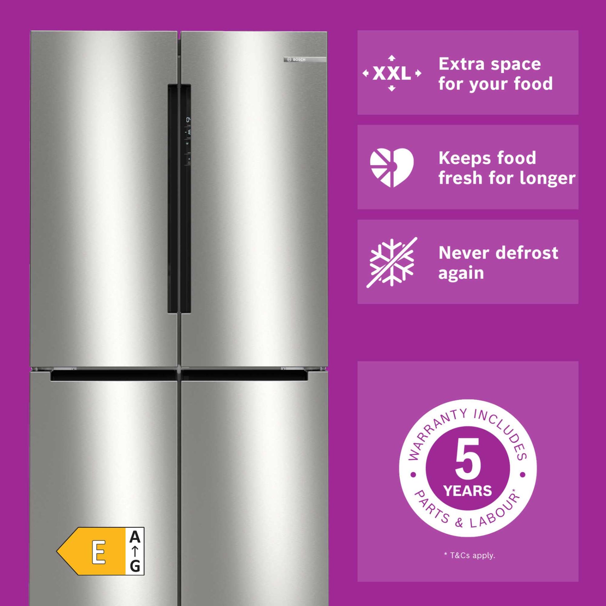 Bosch Series 4 American Style Fridge Freezer 60/40 Total No Frost - Brushed Steel - KFN96VPEAG