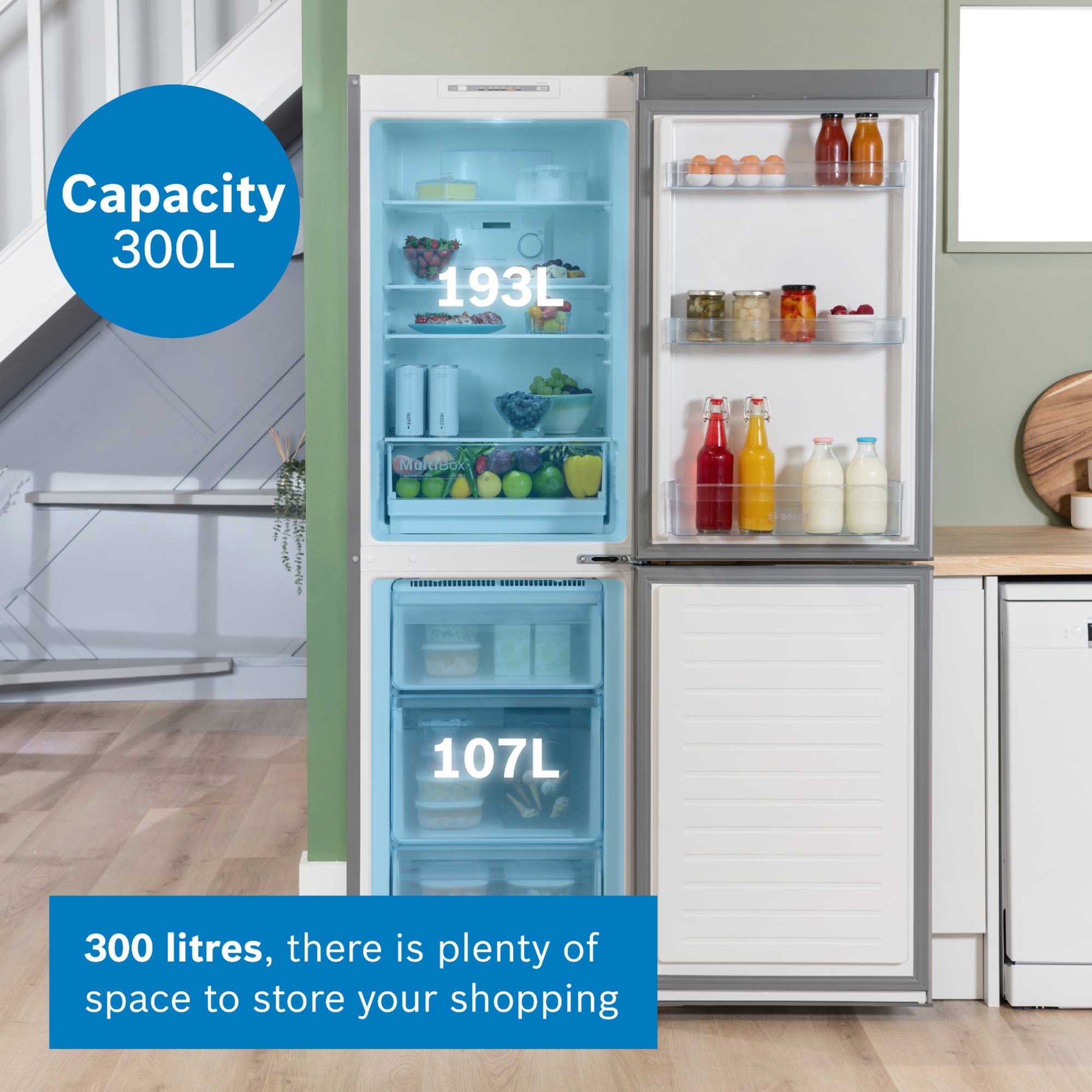 Bosch Series 2 Fridge Freezer 50/50 Total No Frost - Stainless Steel - KGN34NLEAG