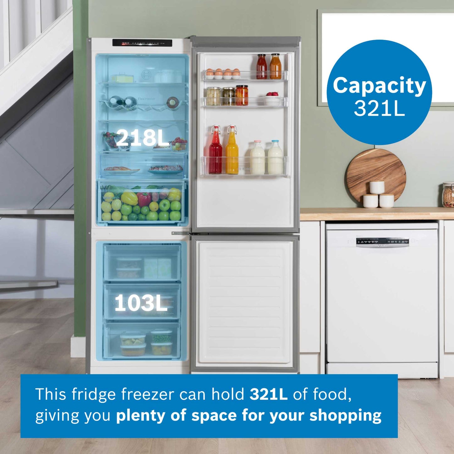 Bosch Series 4 Fridge Freezer 60/40 Total No Frost - Stainless Steel - KGN362LDFG