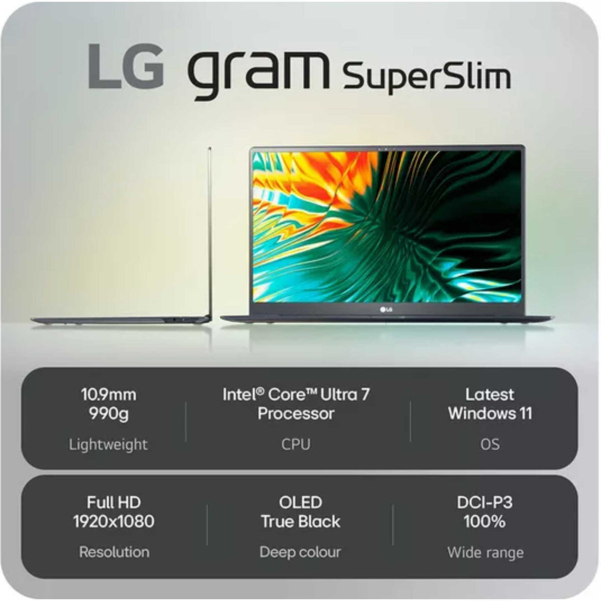 LG 15Z90ST-G.AD78A1 15.6" gran SuperSlim Laptop OLED Intel Core Ulta 7 16GB RAM