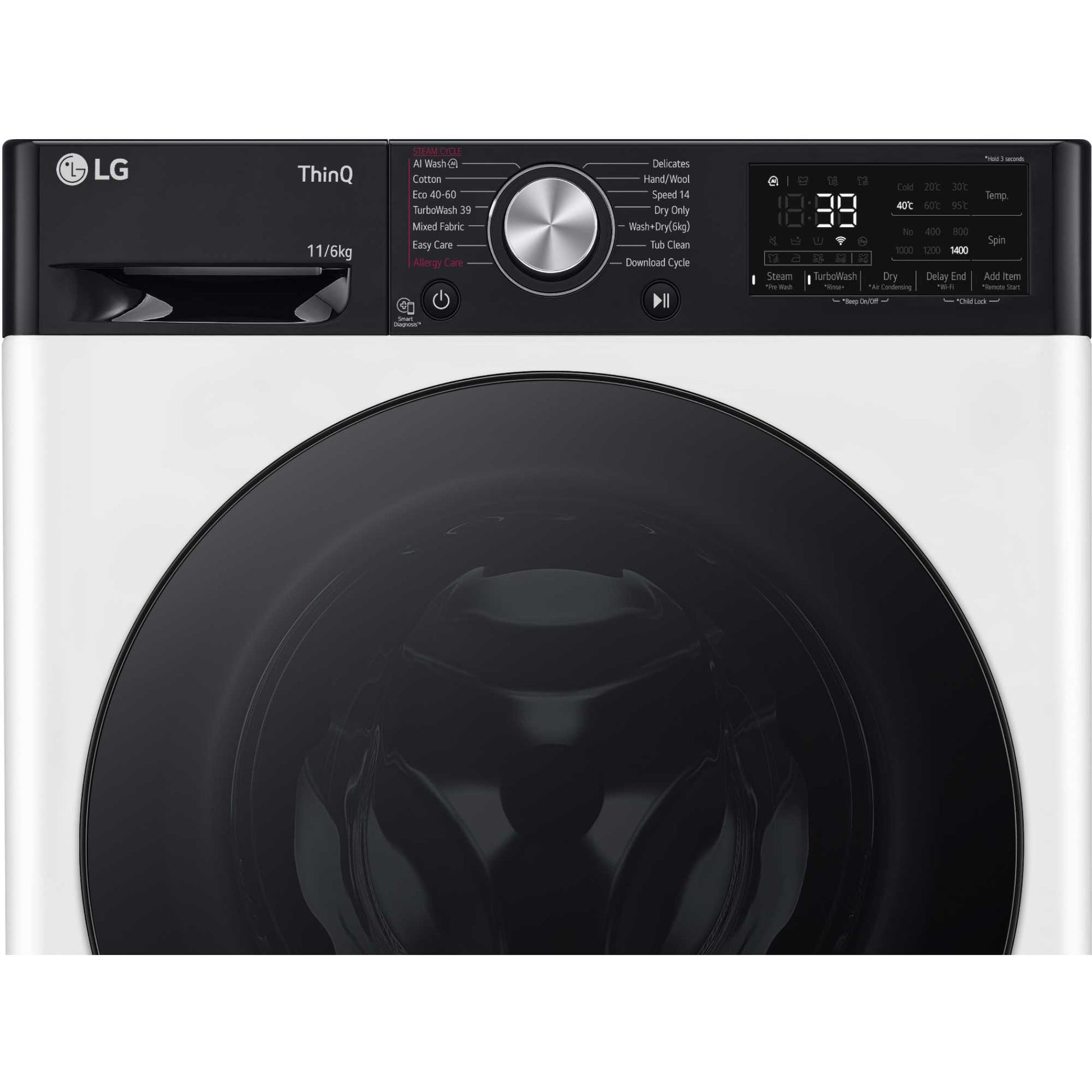 LG Series 7 DUAL Dry 11kg Wash 6kg Dry 1400rpm Washer Dryer - FWY916WBTN1