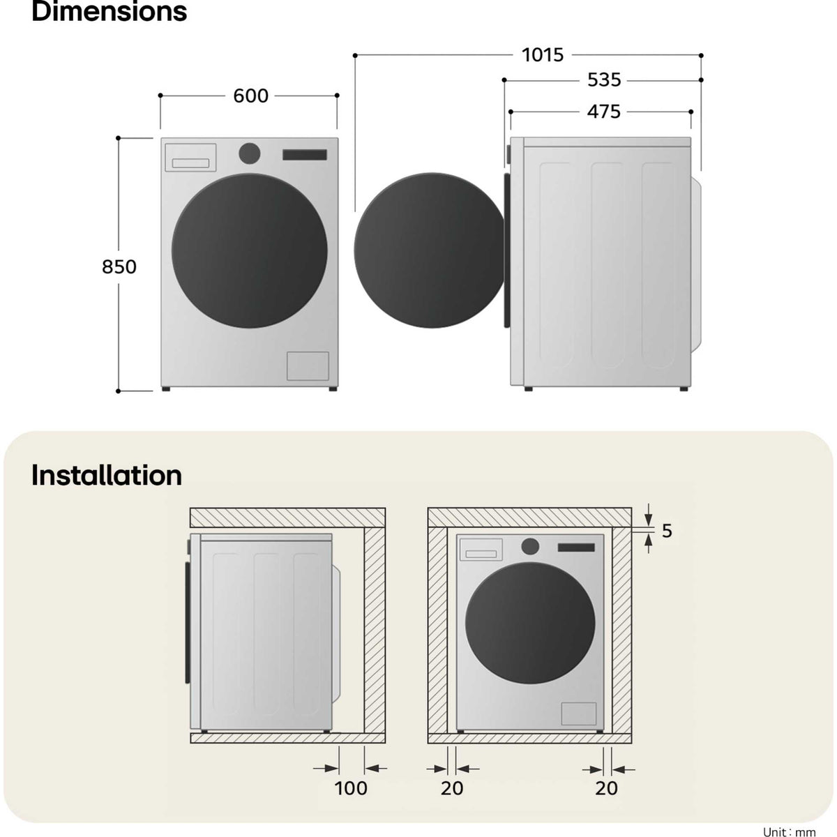 LG Series 3 AI Direct Drive 8kg Wash 5kg Dry 1200rpm Washer Dryer - W2X5085TLB