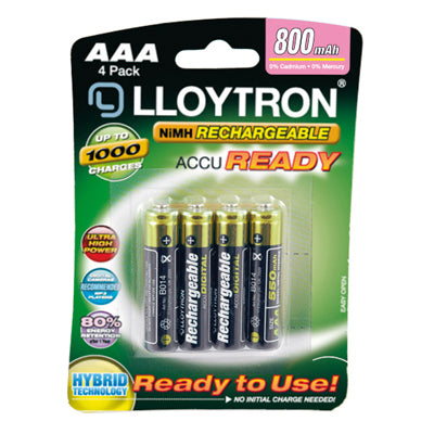AAA 800MAH ACCUREADY NIMH RECHARGEABLE BATTER 4PK