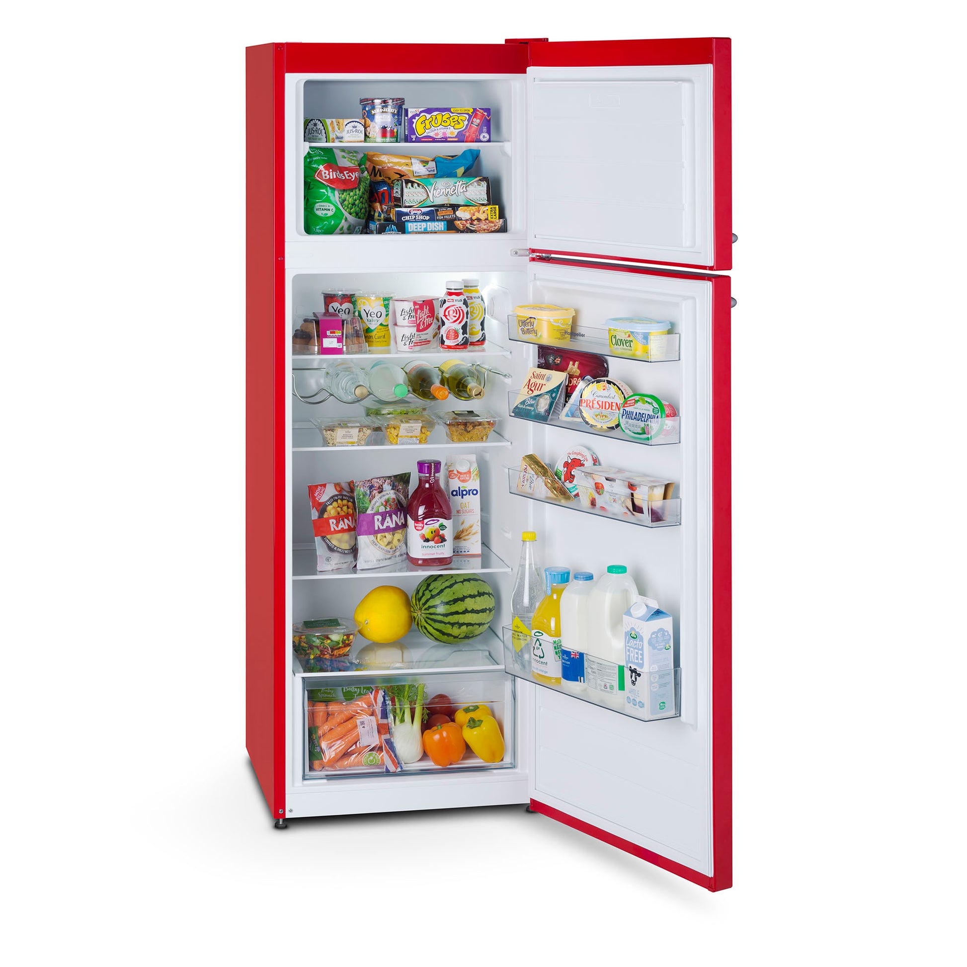 Montpellier MAB346ER Retro Top Mount Fridge Freezer in RED