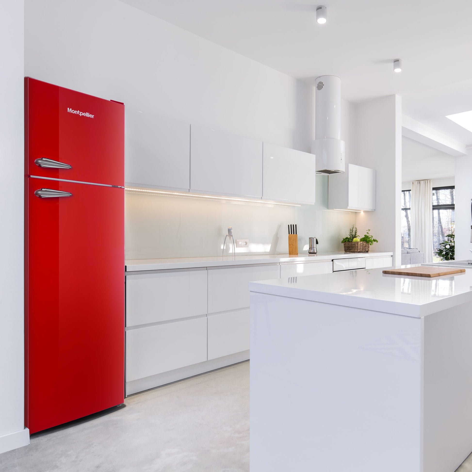 Montpellier MAB346ER Retro Top Mount Fridge Freezer in RED