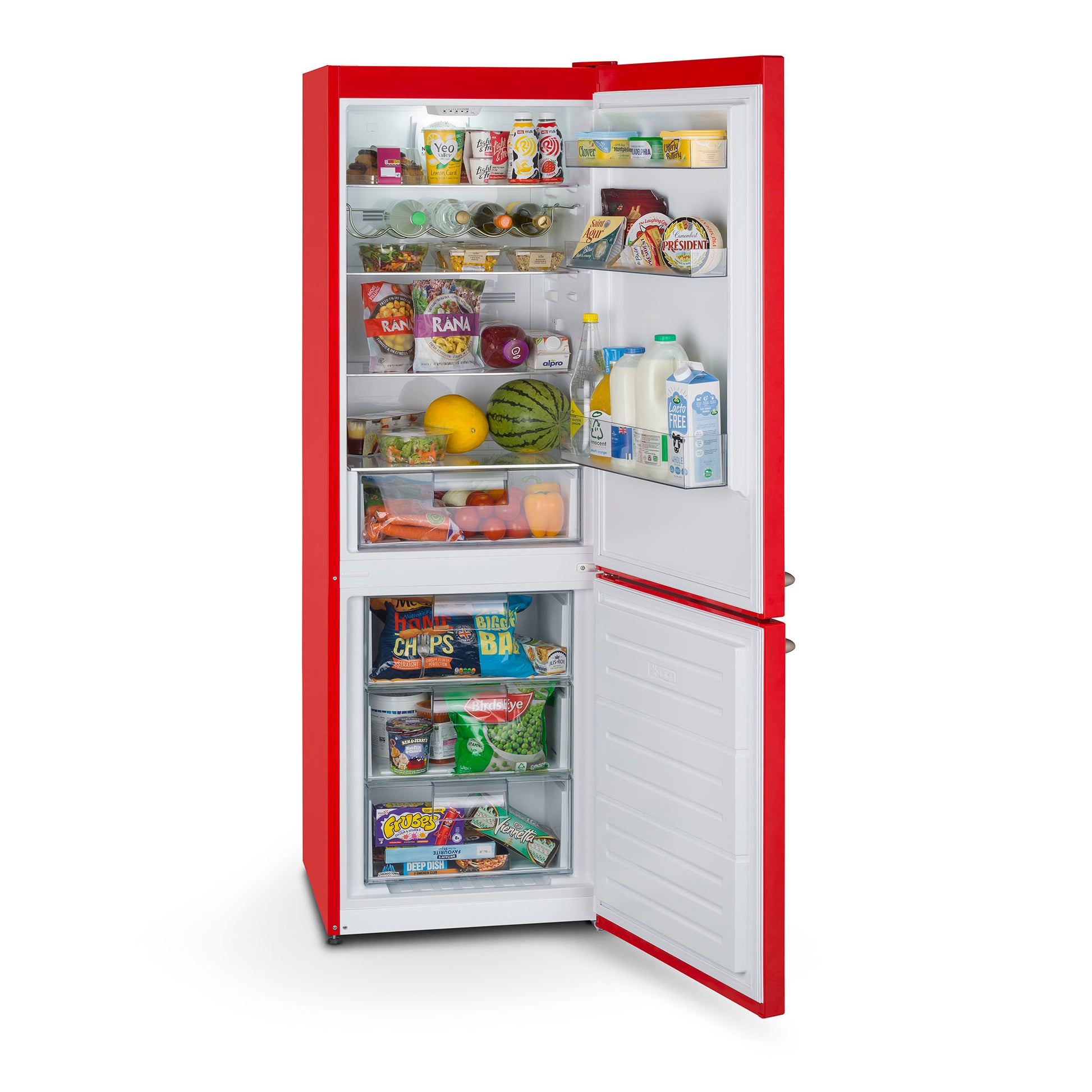 Montpellier MAB386ER Retro No Frost Fridge Freezer in RED