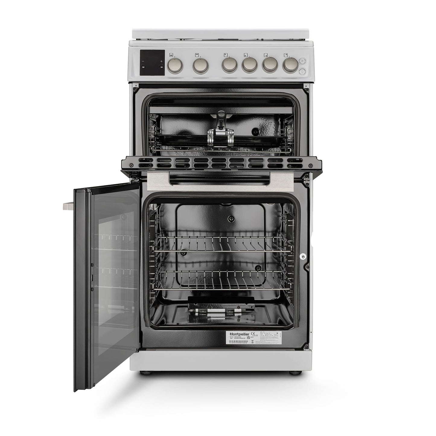 Montpellier MDOG50LW 50cm Gas Double Oven With Lid White - LPG Jets Included