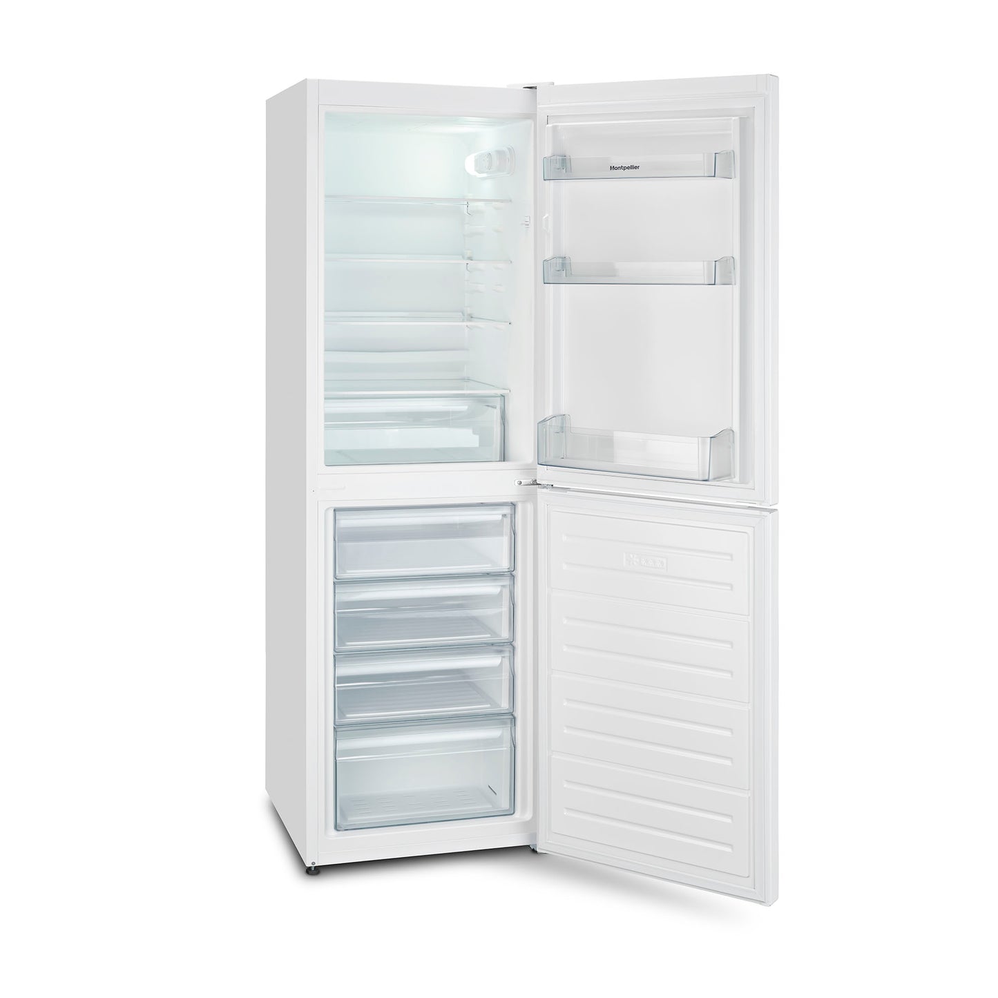 Montpellier MLF1770EW Low Frost Fridge Freezer in White.