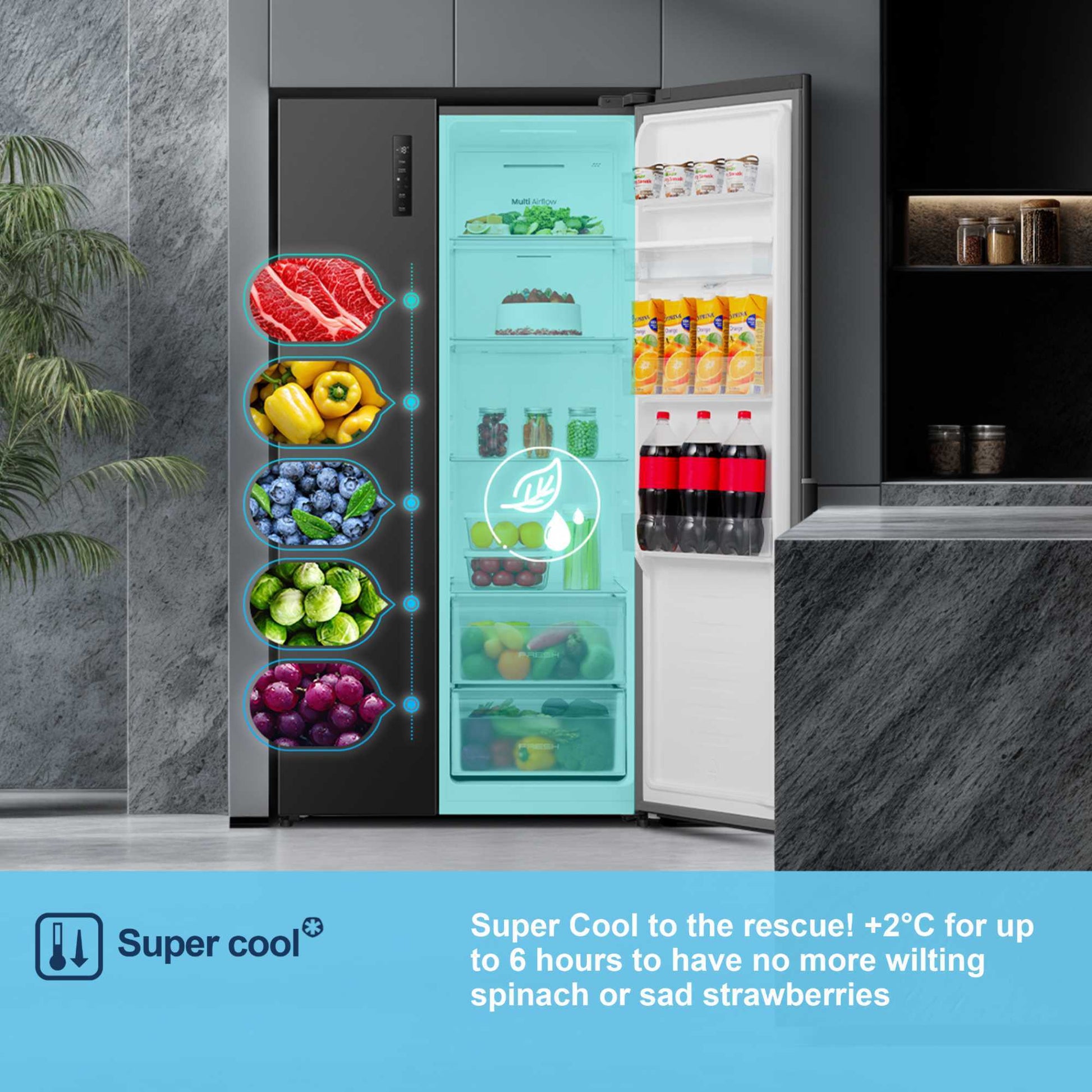 Fridgemaster American Style Fridge Freezer 60/40 Total No Frost - Black - MS91558DEB