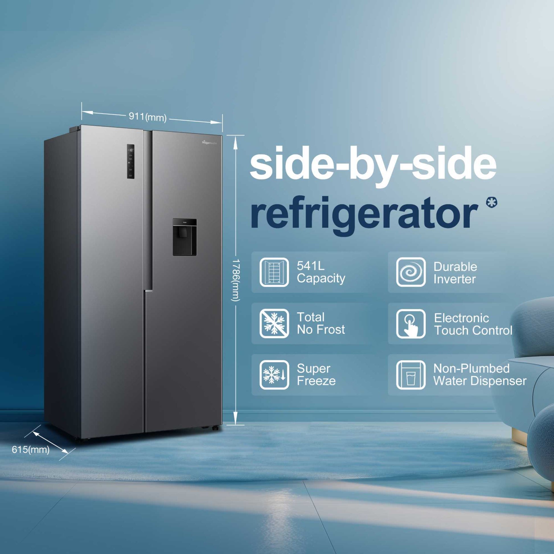 Fridgemaster American Style Fridge Freezer 60/40 Total No Frost - Silver - MS91558DES