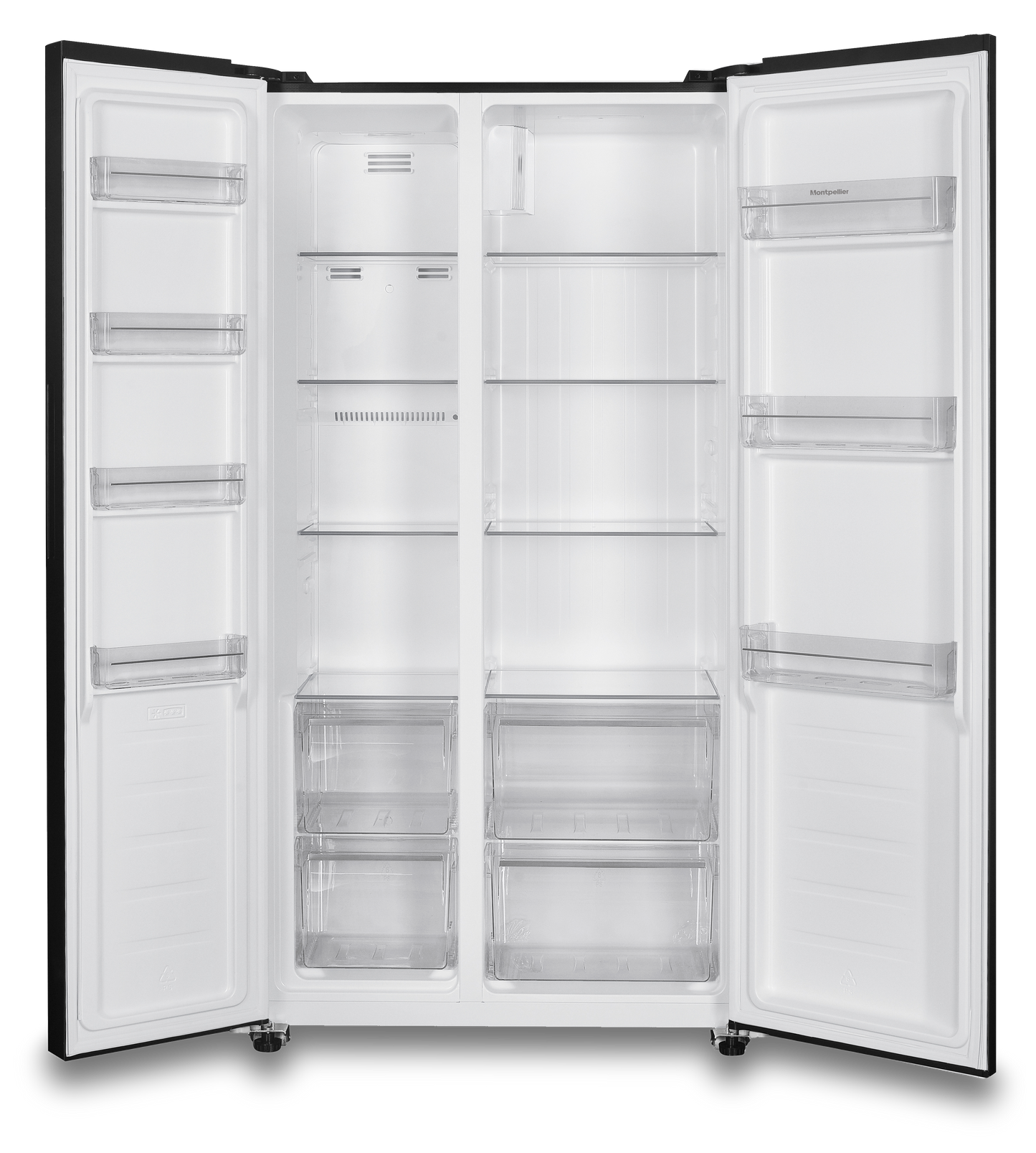 Montpellier MSBS442K American Style Side by Side Fridge Freezer in Black