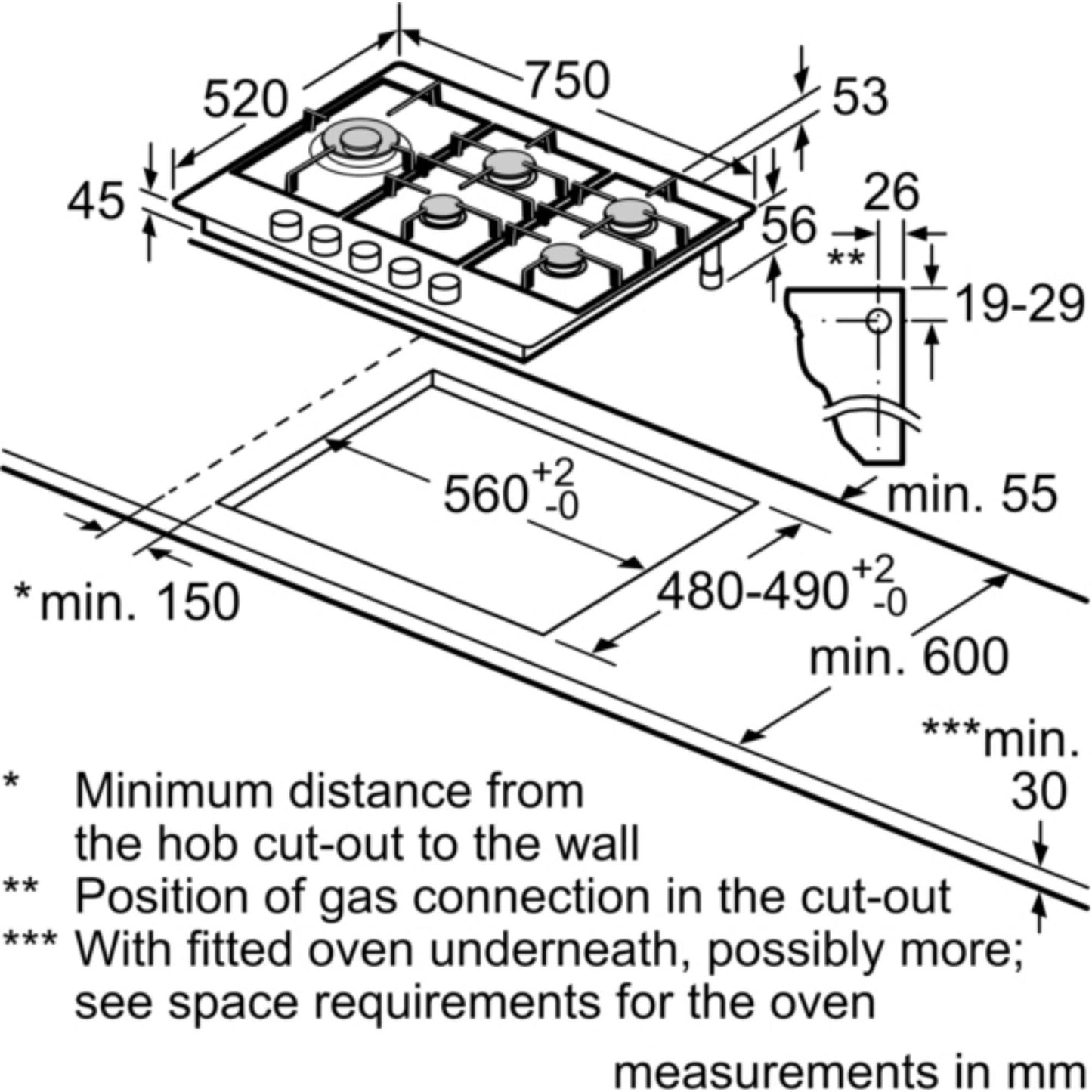 NEFF T27CIS8N0 N70 75cm 5 Burner Gas Hob - Stainless Steel